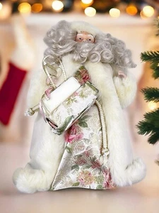 Viktorianischer Weihnachtsmann Baumspitze Weihnachten rosa weiß Gewand mit Fellbesatz 12" 1998 - Bild 1 von 9