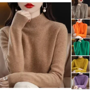 Autumn Winter Women Sweater Bottoming Shirts Half High Collar Knitwear Pullovers - Picture 1 of 13