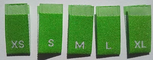 500pcs LIME GREEN WOVEN CLOTHING LABEL SIZE TAGS- XS S M L XL (100pcs each size) - Bild 1 von 1