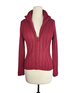 Berretti Merino Wool Blend Cable Knit Cardigan Medium Berry Pink Full Zip Italy - Picture 1 of 11