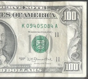 (VINTAGE!) $100 Old Vintage Small Head Dallas Currency K09405084A Series 1977 - Picture 1 of 3