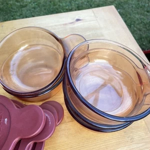 Vision Ware Corning Amber Brown Grab It Bowls Plastic Lids V150-B Heat n Eat - Picture 1 of 3