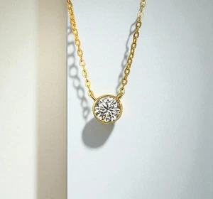 14K Gold Diamond Necklace, Lab Grown Diamond Solitaire Necklace .05Ct to 1.00Ct - Picture 1 of 6