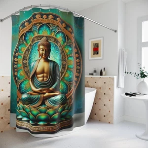 Serene Buddha Duschvorhang - Ruhiges Zen & spirituelles Badezimmerdekor - Bild 1 von 6