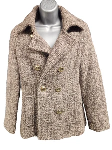 Calvin Klein Coat Womens 6 Brown Wool Blend Double Breasted Textured Jacket Chic - Picture 1 of 9