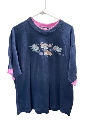 Camiseta Vintage Cats & Yarn 2XL Camisa Sol Mañana Para Mujer Talla Azul Marino Manga Corta Foto 1 de 4