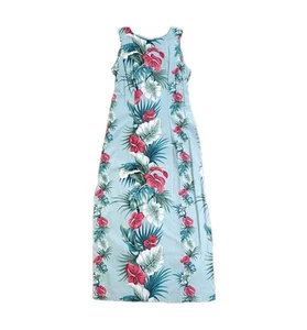 Shannon Marie Hawaiian Maxi Dress Size Medium Blue Tropical Floral Vtg Hawaii - Picture 1 of 12