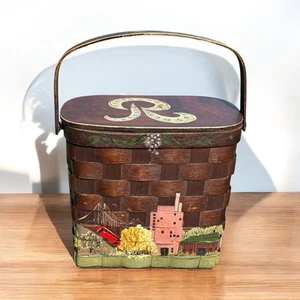 VTG San Francisco Purse Hand Painted Wood Woven Basket W/ R Snoopy On Inside - Picture 1 of 11