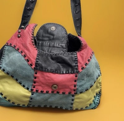 De Colección Años 80 90 Colorido Retazos Cuero Desconocido Bolso de Hombro Bolso Cartera Cartera Foto 1 de 4