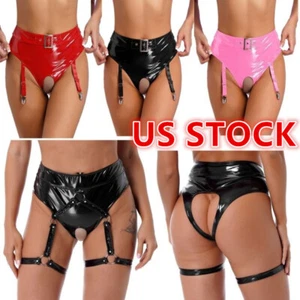 Pantalones cortos botines de cintura alta para mujer con agujero abierto Rave ajustados de cuero sintético - Imagen 1 de 53