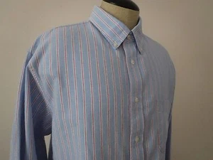 Land's End Men's Long Sleeve Cotton Blue Striped Shirt Size L/T 16 to 16 1/2 - Picture 1 of 11
