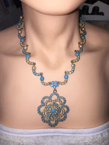 Vintage High End TURQUOISE & FAUX PEARLS Heavy Weighted Necklace Estate Lot #22 - Picture 1 of 5