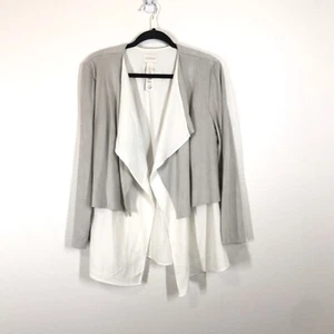 Cardigan drappeggiato da donna grigio e bianco taglia 2 carriera maglione a luce aperta - Foto 1 di 9