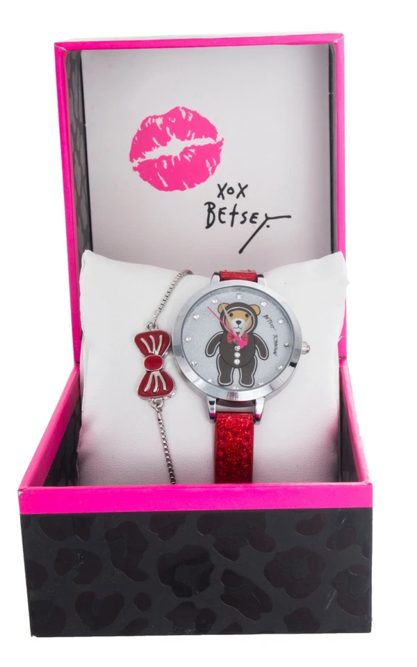 Betsey Johnson Bears and Bows Watch & Bracelet Set 268948SLV