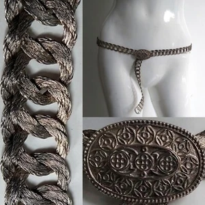 Woven Metal Wire Braided Belt Vintage Silver Tone Oval Buckle 1960s 1970s - Picture 1 of 10