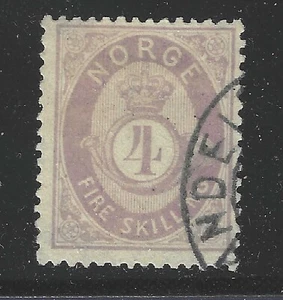 SELLO NORUEGA #19 — 4s LILA -- 1872 -- USADO - Imagen 1 de 2