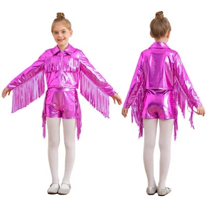 Kids Girls Outfit Fringe Tracksuits Latin Jacket And Shorts Festival Dress Up - Picture 1 of 56
