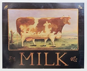 Naive Painting of a cow (Milk) with a Decorative Border. reproduction print - Picture 1 of 1