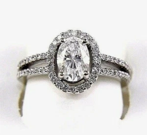Natural Oval Shape Diamond Solitaire Halo Bridge Ring 14k White Gold 1.56Ct GIA - Picture 1 of 8