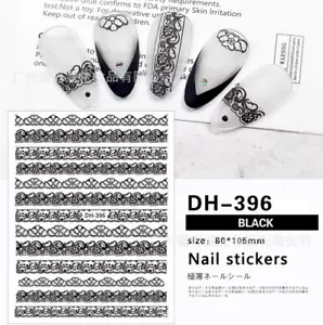 Nail art 3D stickers Adhesive decals white black lace flowers DH396 NH12 - Picture 1 of 6