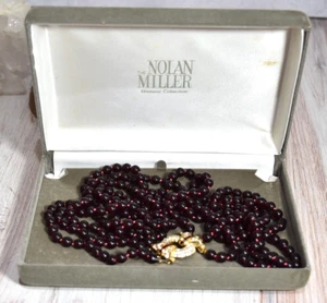 Nolan Miller 3 Strand Bordeaux Glass Garnet Beaded Knotted Necklace Fancy Clasp - Picture 1 of 23