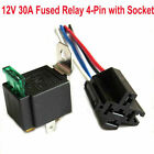 12V Automotive On/Off Fused Relay 30A 4-Pin with Holder Socket UK