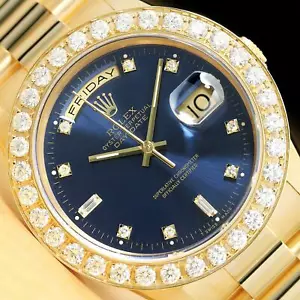 ROLEX MENS DAY-DATE FACTORY DIAL + 2.5 CT DIAMOND BEZEL 18K YELLOW GOLD WATCH - Picture 1 of 10