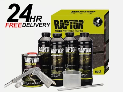 U-POL UPOL RAPTOR BLACK BED LINER TOUGH 4 BOTTLE KIT SCHUTZ SPRAY GUN - 3.8L BLACK KIT