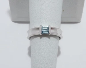TIFFANY & CO. 18K White Gold & Blue Aquamarine Stacking Ring Sz 6.5 - Picture 1 of 6