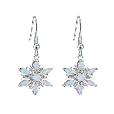 Hawaii Beach White Fire Opal Schneeflocke Ohrringe Silber gefüllt für Damen Mädchen - Bild 1 von 4