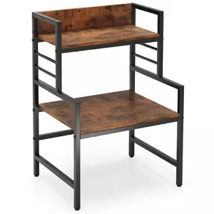 3-Tier Microwave Stand with 2 Open Shelves and Heavy-duty Metal Frame-Rustic Bro - Picture 1 of 5