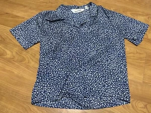 Diane Von Furstenberg Blue White Floral Button Down Short Sleeve Collared Medium - Picture 1 of 9