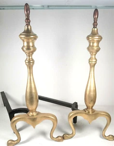 Vintage Messing Gusseisen Federal Style Kamin Andirons Feuerhunde 17" hoch x 19" lang - Bild 1 von 8