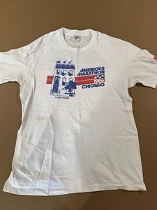 Vintage Nike Shirt Mens Large White 80s Sports Marathon 1986 Blue Tag Chicago - Picture 1 of 9