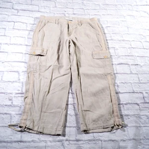 Tommy Hilfiger Beige Linen Relaxed Fit Womens Cargo Pants Sz 16 - Picture 1 of 11