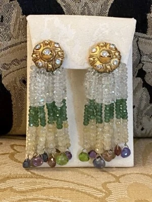 LAURA MUNDER 18K GOLD  DIAMOND SEMI-PRECIOUS GEMSTONE TASSEL DROP EARRINGS $12K+ - Image 1 of 4