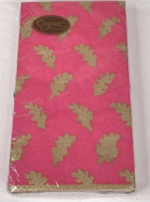 15 Caspari Paper Napkins Leaves Of Gold Fushia Luncheon Party Pink NIP - Image 1 of 4
