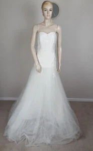 DESIGNER CARØE MARIANNE ELFENBEIN WEISS TRÄGERLOS TÜLLROCK HOCHZEITSKLEID 12 - Bild 1 von 7