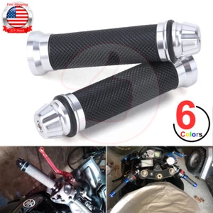 7/8" 22mm Motorcycle Chrome Handlebar Hand Grips CNC Rubber For Honda Yamaha USA - Picture 1 of 7