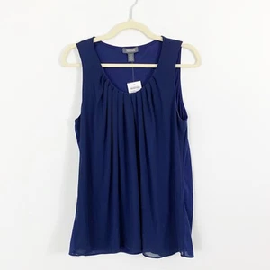 NEW Kenneth Cole Reaction Blue Sleeveless Blouse Top Size Large Scoop Neck Pleat - Picture 1 of 7