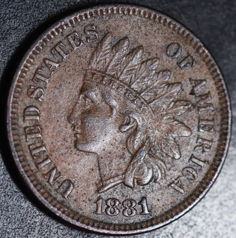 1881 INDIAN HEAD CENT - With LIBERTY & Near 4 DIAMONDS - AU UNC Details Cover