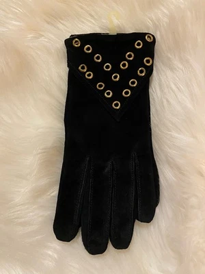 Guantes de cuero de gamuza negros vintage para mujer con ojales dorados talla pequeña nuevos con etiquetas Foto 1 de 4
