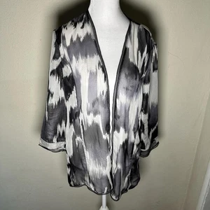 Chicos Sheer Silk Open Front Kimono Cover Up abstract Black And White Sz L - Picture 1 of 7