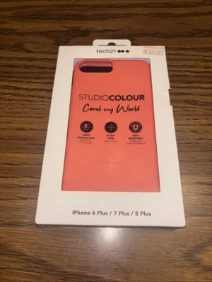 Tech21 Evo Check FlexShock iPhone 6 Plus7 Plus 8 Plus  Case Thin Pink Coral - Image 1 of 3