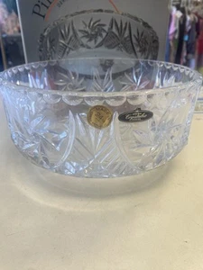 Czech Bohemia Cut Crystal Floral Shaped Edge Footed Bowl Pinwheel Diamond Design - Picture 1 of 10