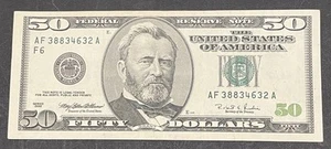 Series 1996 ~ Atlanta $50 Fifty Dollar Bill Note FRN ~ AF38834632A ~ - Picture 1 of 2