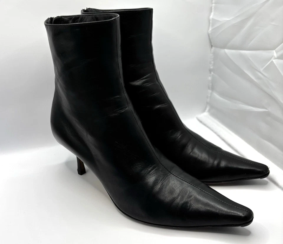 JIMMY CHOO Ankle Boots Women's Leather Kitten Heel Pointy Tulip -Size 9/39 Black - Image 1 of 4