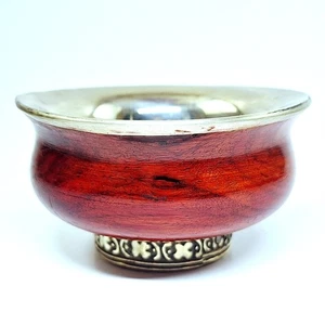 Old Tibetan Silver Lined Burled Brier-wood Libation Bowl - Tibet FREE SHIPPING - Picture 1 of 13