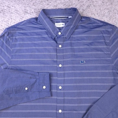 Lacoste Shirt Mens XXL Slim Fit Long Sleeve Button Blue Croc Logo Striped GUC - Image 1 of 4