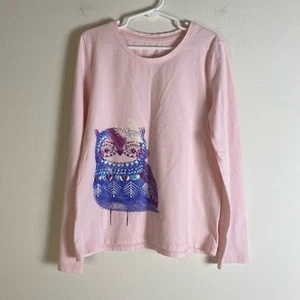 Green Cotton Garnet Hill Kids Sz L 100% Organic Cotton Long Sleeve Owl Graphic - Picture 1 of 8